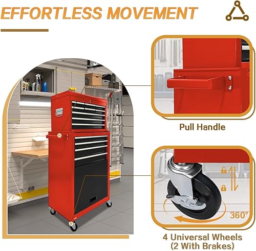 Miniatura 6 de Cofre de herramientas de 13 cajones con caja de herramientas y ruedas, gran caja de herramientas desmontable con cajones deslizantes, gabinetes de