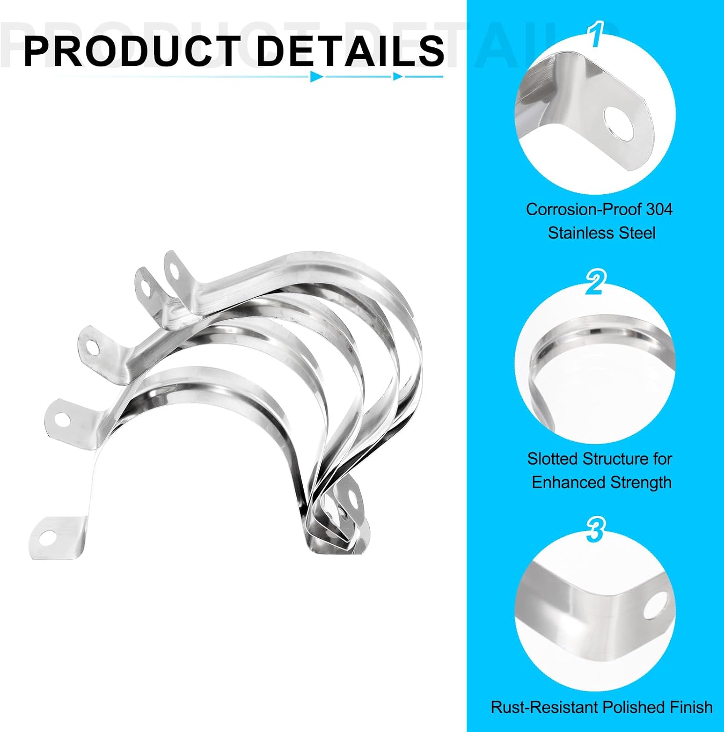 HARFINGTON 50pcs 2 3/4-Inch 70mm Conduit Clamps, M70 U Tube Pipe Clamp, Stainless Steel Rigid Pipe Strap, U Shaped Bracket with Two Hole for Pipe Tube Hose Wire Cord Fixing