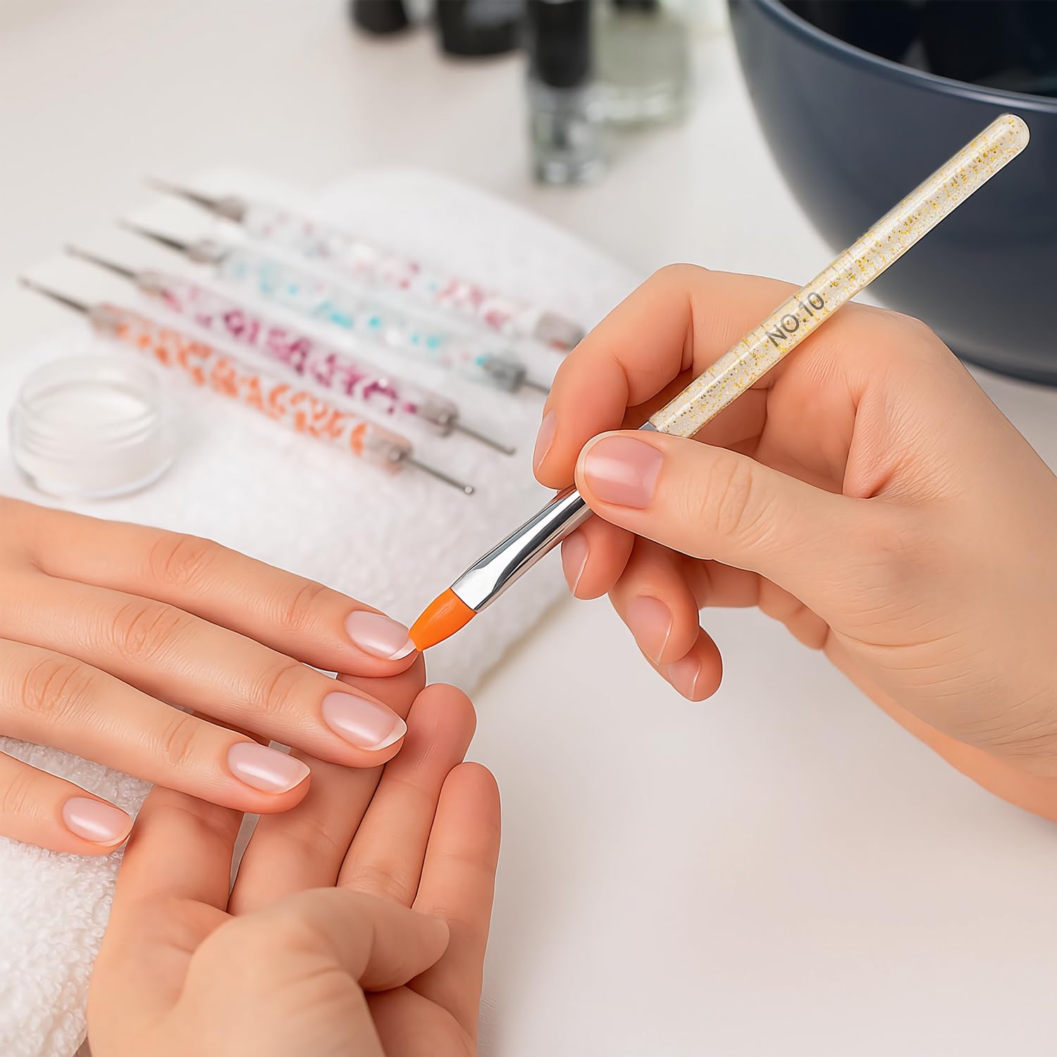 JEONEKID 12Pcs Uv Gel Nail Brush and Dotting Pen Set – 7pcs Nail Art Brushes (No.2-14) + 5 Double-End Dotting Tools for Acrylic, Gel Polish, DIY Manicure Design
