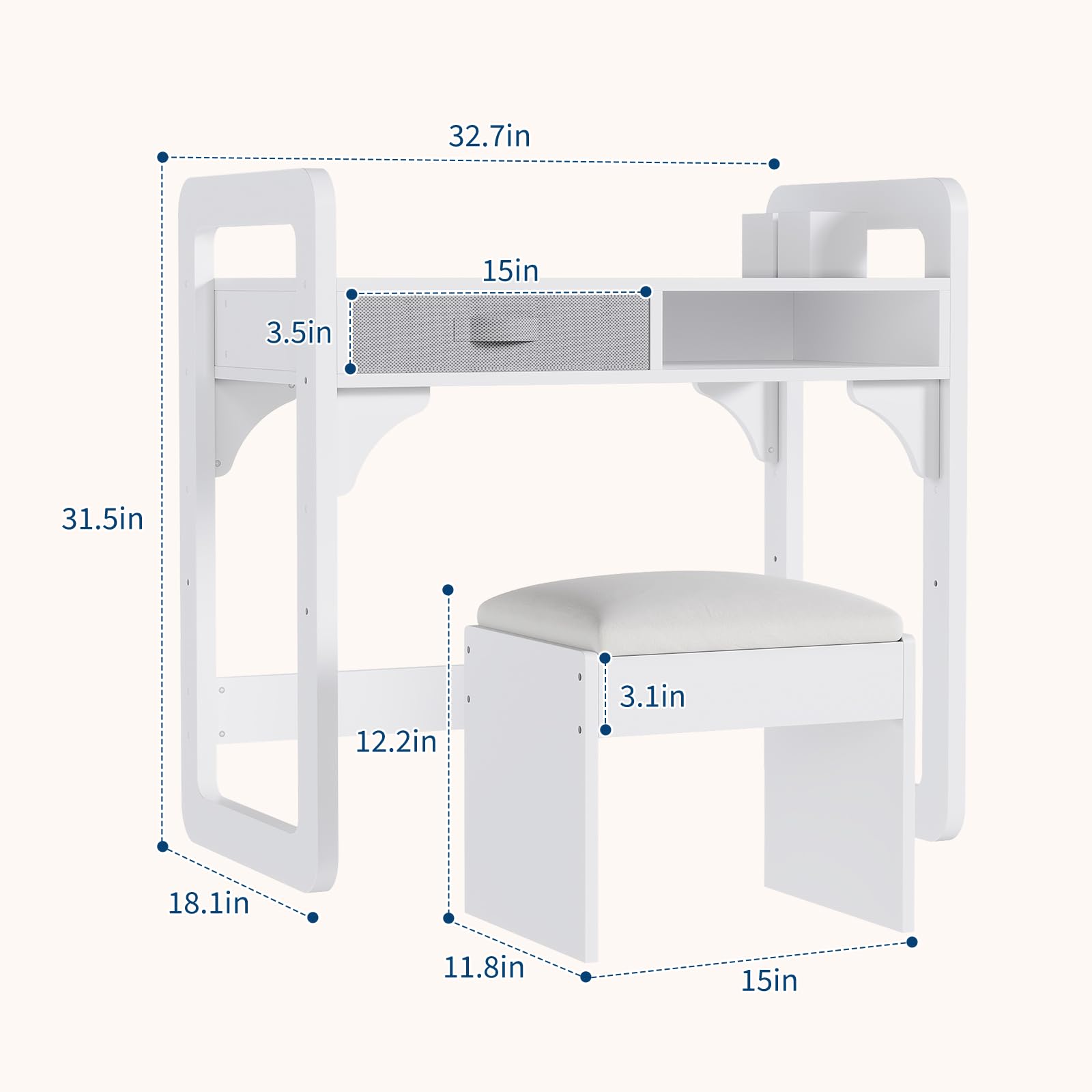 Kinderschreibtisch Mit Stuhl Set, Höhenverstellbarer Kindertisch Mit Stauraum, Ergonomischer MDF Holz Basteltisch Maltisch Ab 3-8 Jahre, Schreibtisch Kinderzimmer Mädchen Jungen, Weiß