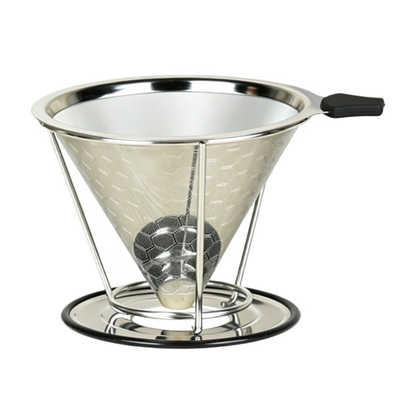 Filtro de acero inoxidable doble capa, goteo tipo embudo café con soporte, reutilizable, adecuado for moler a mano