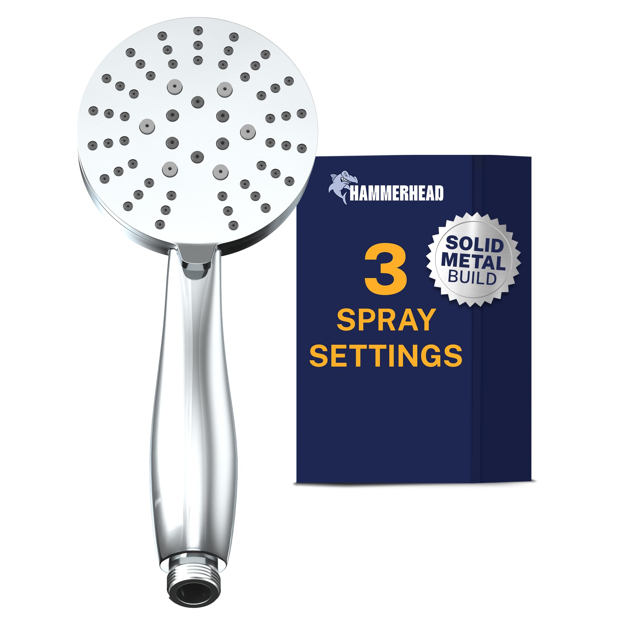 Hammerhead Showers Chrome Hammerhead Showers® Solid Metal 3-Spray Hand Held Shower Head, | Select From Wide, Massage, And Mist Sprays | 2.5 Gpm High Flow Handheld Showerhead | Made From 304 Stainless Steel