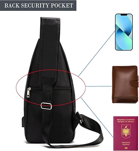 Miniatura 4 de Bolso bandolera para hombre resistente al agua para hombro pecho mochila con puerto de carga USB Clásico Negro, Negro (Pequeño), Azul oscuro, Azul