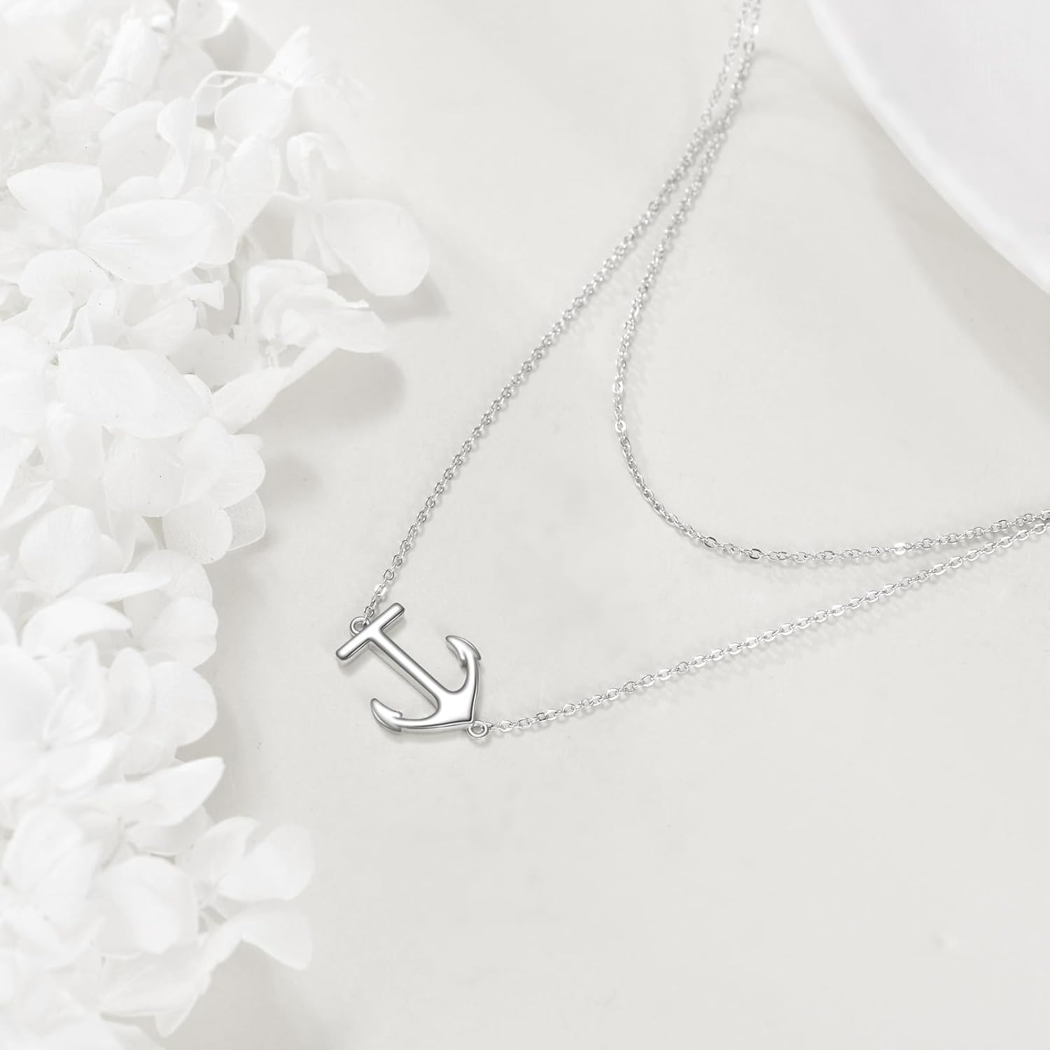 アンカーレイヤードネックレス 925スターリングシルバー スタックレイヤードチョーカーネックレスジュエリー 女性用