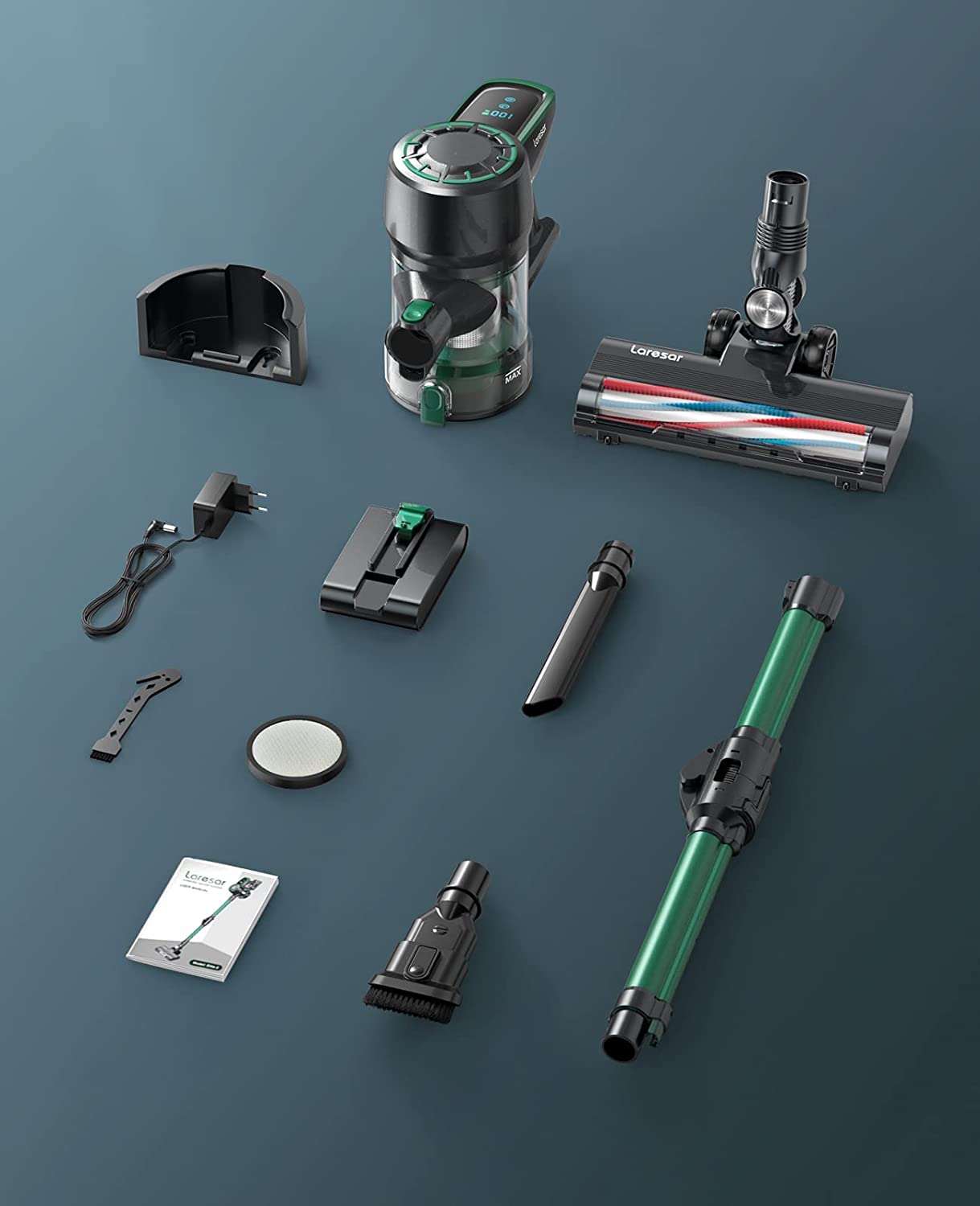 Cordless Vacuum Cleaner, 30KPA Powerful Suction Stick Vacuum Cleaner with Foldable Tube & Large LED Display, Handheld Vacuum Cleaner for Floor, Carpet, Pet Hair, Detachable Battery