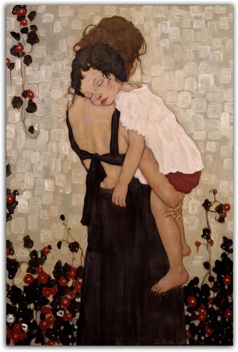 Waeta Rnvzx Gustav Klimt's Poster Vintage Canvas Painting Mother Holding Child Wall Art Gustav Klimt's Prints For Living Room Decor Picture 50x70cm No Frame