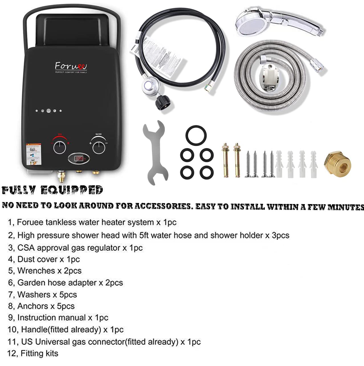 Portable Propane Tankless Water Heater, 1.32GPM/5Litre Capacity, 6-IN-1  Multiple Protection, 7 More Usage Scenarios, Low Pressure Startup, Black -  Amazon.com
