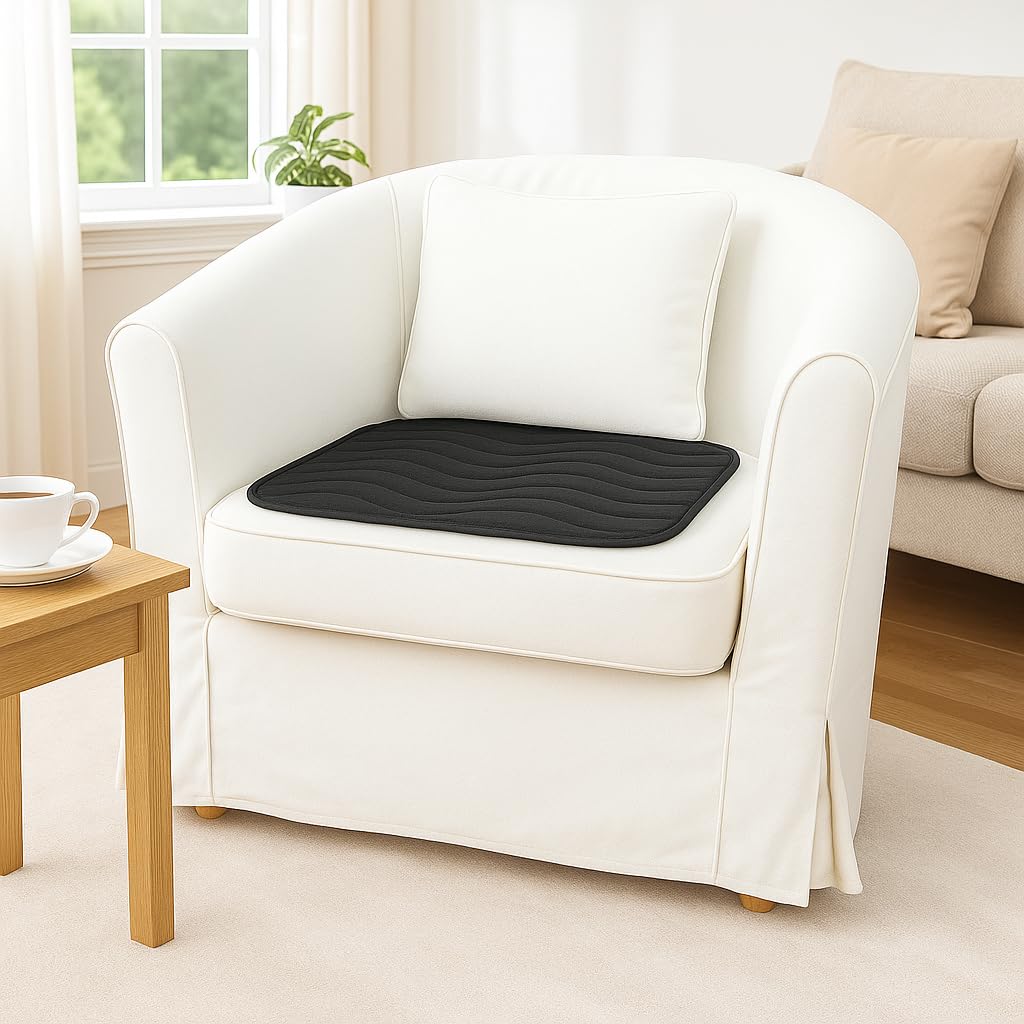 – Black, Washable Incontinence Pad Bed Protector Sheet, (Chair pad, 60 x 60cms)…