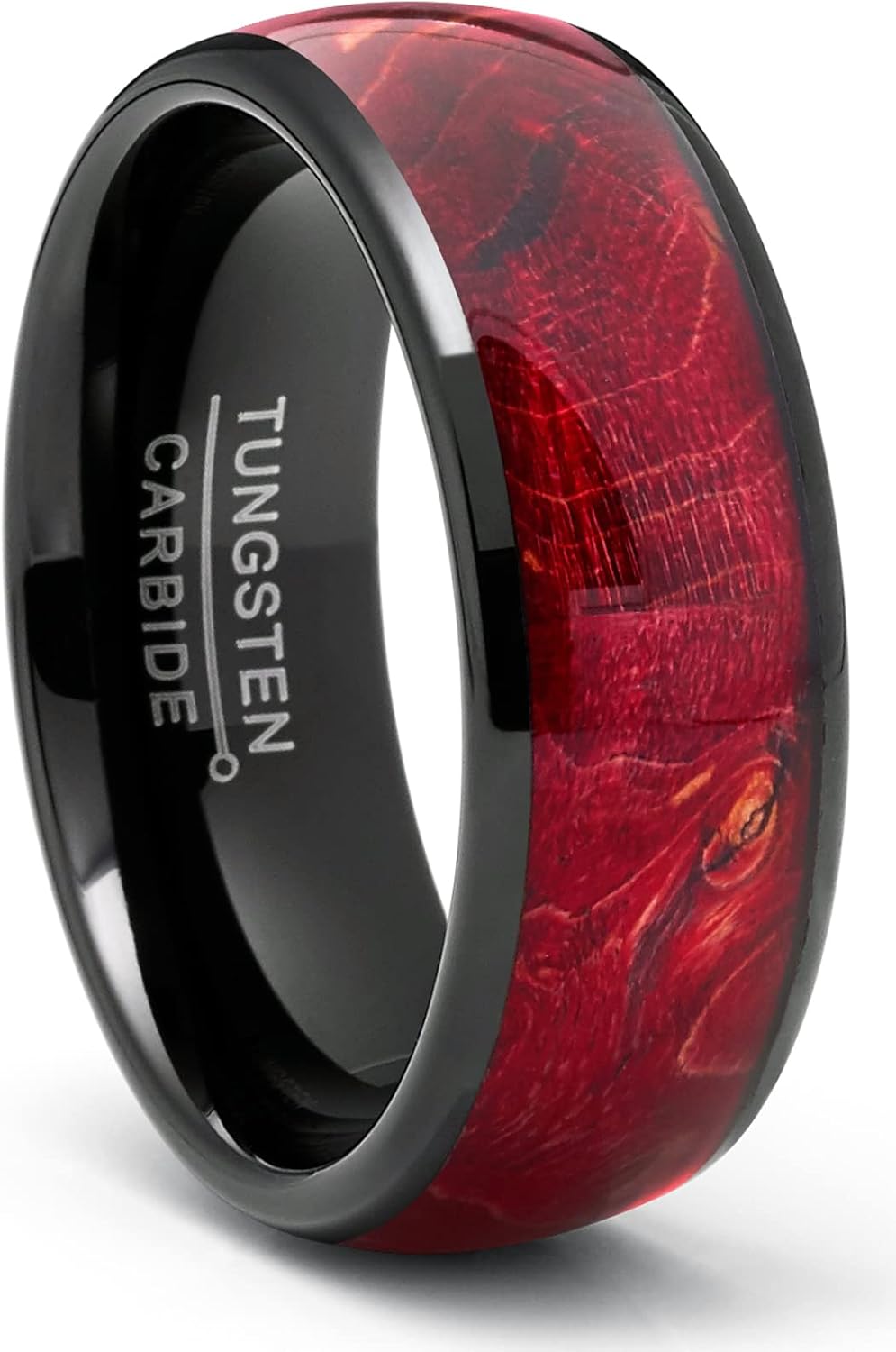 Metal Masters CO. Men's Black Tungsten Ring Wedding Band Red Wood Burl 8MM Comfort-Fit