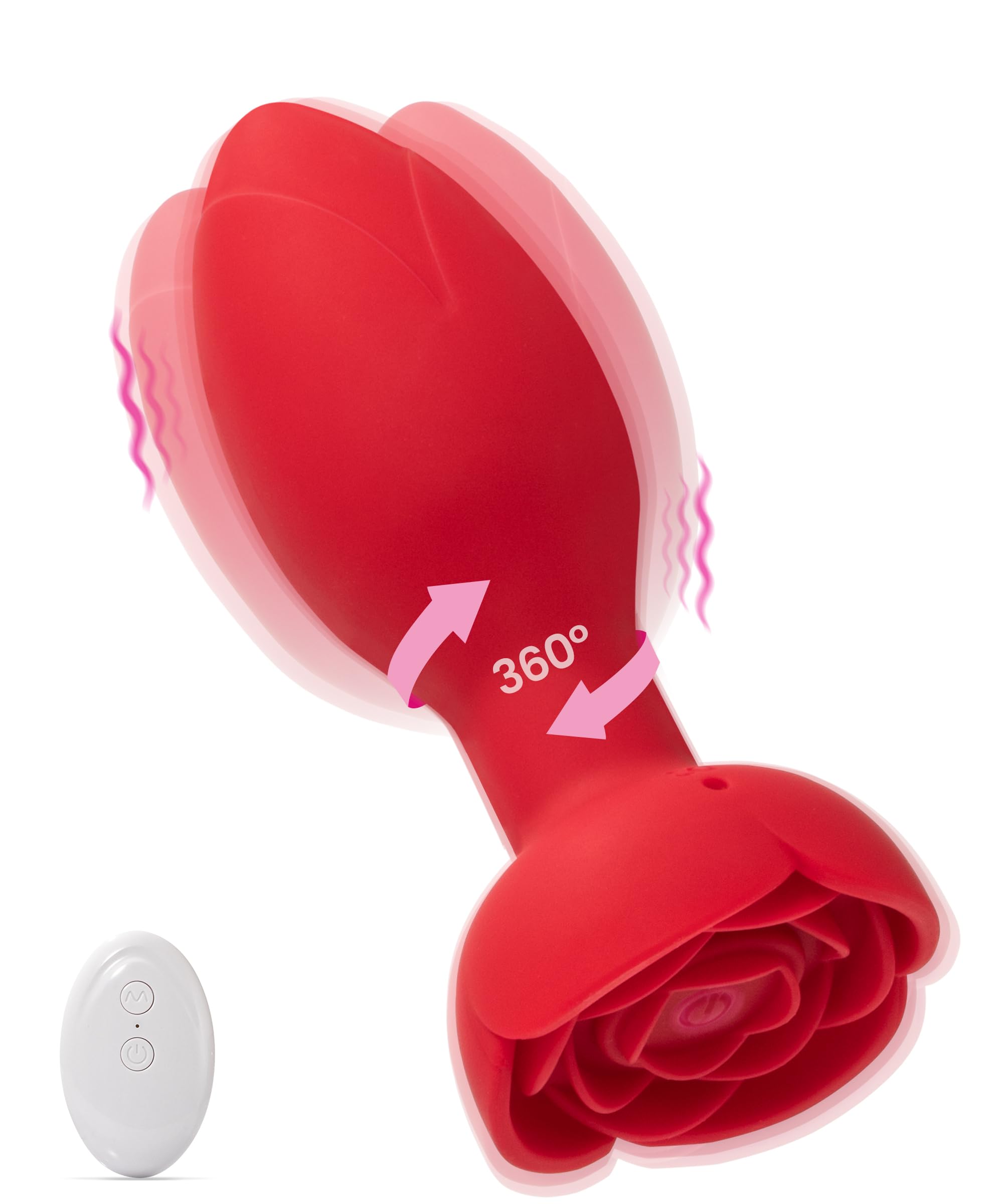 Rose Anal Plug Vibrator Adult Sex Toys Prostate Massager with Remote Control 10 Modes 360 Swing Rotation Vibration