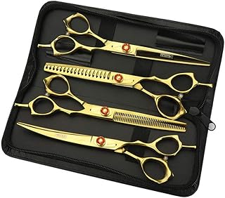 7 Inch 440c Stainless Steel Dog Grooming Scissor Kit, Heavy Pet Grooming Trim Kit-Sparse, Straight, Curved Hair Cuts, With Comb, Suitable For Long And Short Hair, Cat Hair And Other Pets