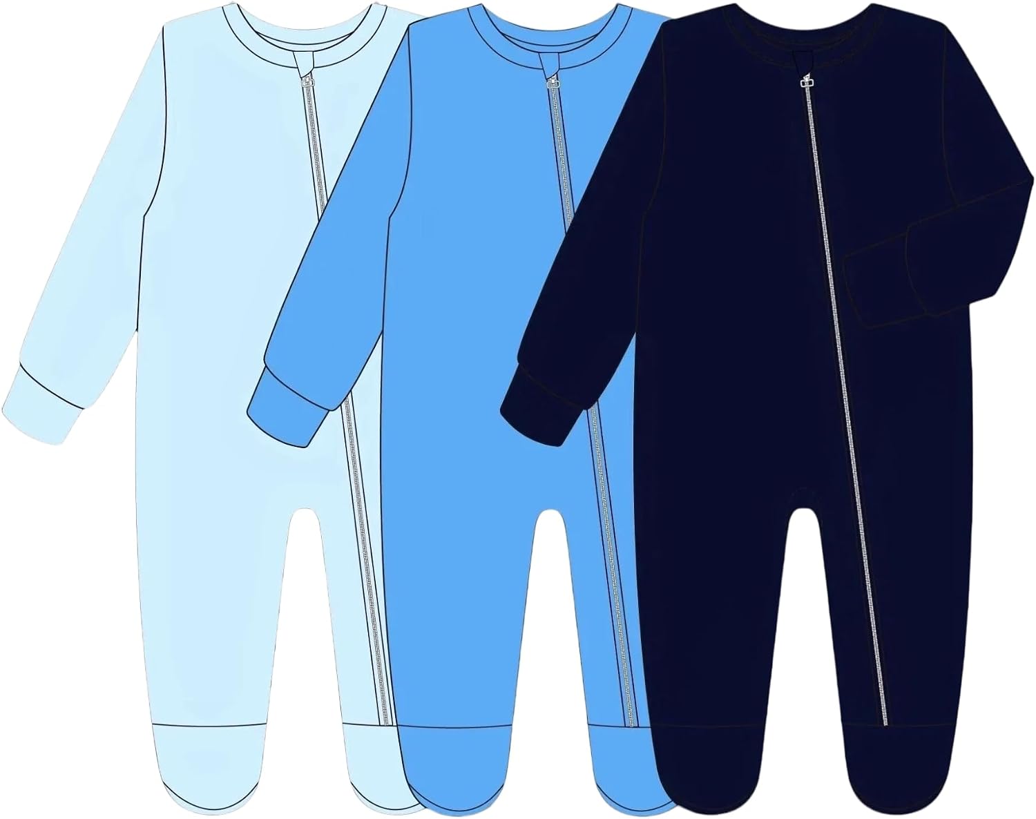 PATPAT Baby Cotton Footed Sleepers, 2-Way Zipper, 2/3-Pack