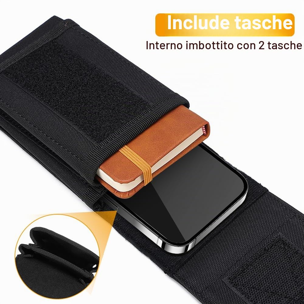 Custodia per Cellulare Tattica, Porta Telefono da Cintura Molle Impermeabile con Doppie Tasche Integrate, Fondina per Cellulari da Cinture Tattiche Gilet Zaino
