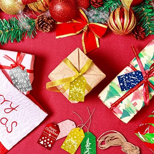 Whaline Christmas Paper Gift Tags Merry Christmas Foil Xmas Tree Snowflake Bell Tags with Jute Twine Pre-Punched with Holes Hanging Labels for Winter Holiday DIY Gifts Party Decor, 60 Pack, 6 Design