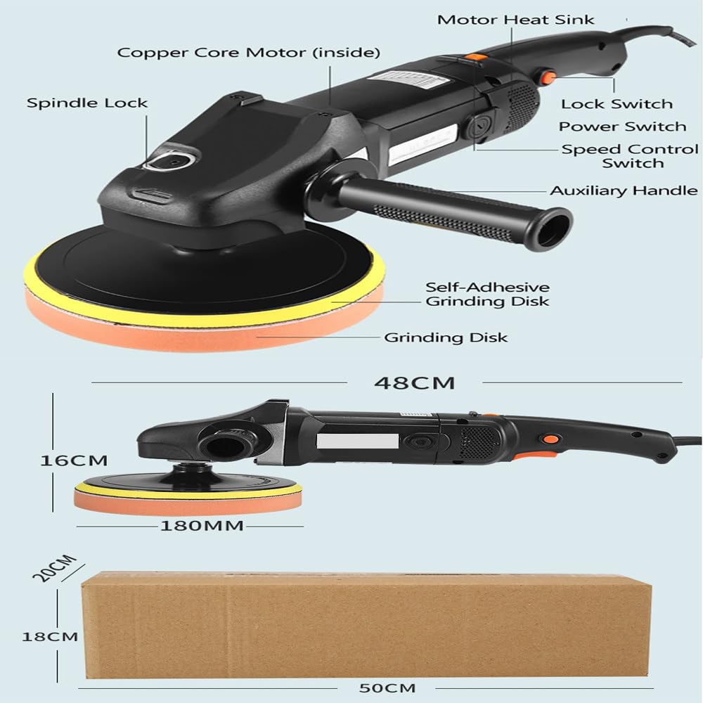 Mini Máquina Pulidora, Pulidora Rotativa Con 16 Discos + 5 Papeles De Lija, 8 Velocidades Variables De 600 A 3600 Rpm, Carcasa De Cabezal Aislante, Para Pulir, Encerar Y Esmaltar