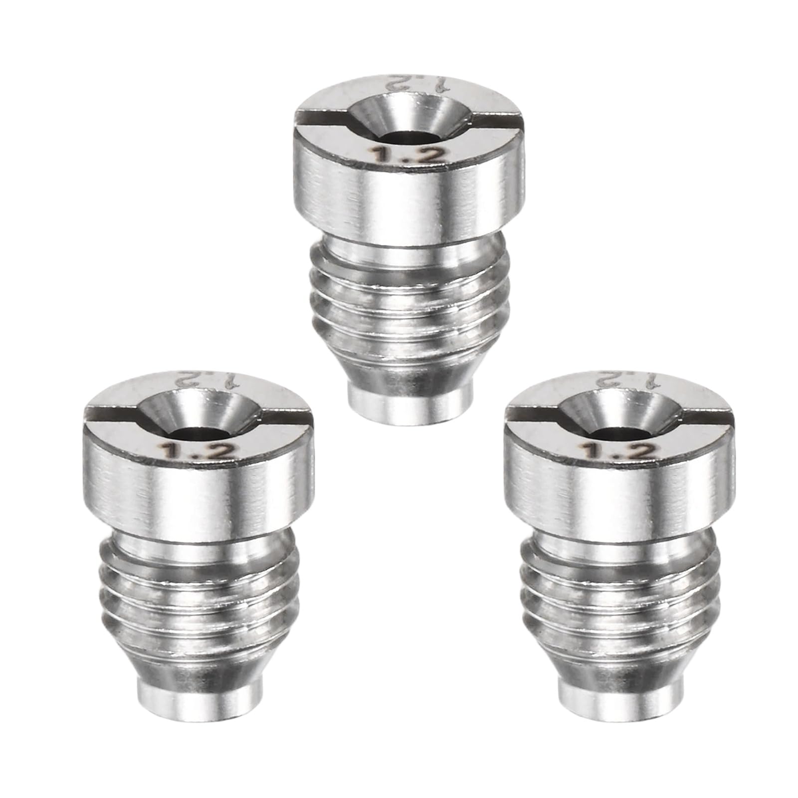 M METERXITY 3-Pack Foam Cannon Orifice Nozzle Tips, 1.2 mm Stainless Steel Replacement Thread Nozzle for Car Wash/Garden Hose Use/Snow Lather Lance, Universal Thread Tips [Silver]