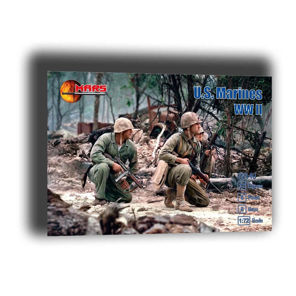 Mybrand11 Grey Mars Figures 72140 1/72 U.s. Marines Ww Ii 32 Figures / 8 Poses, Ms72140