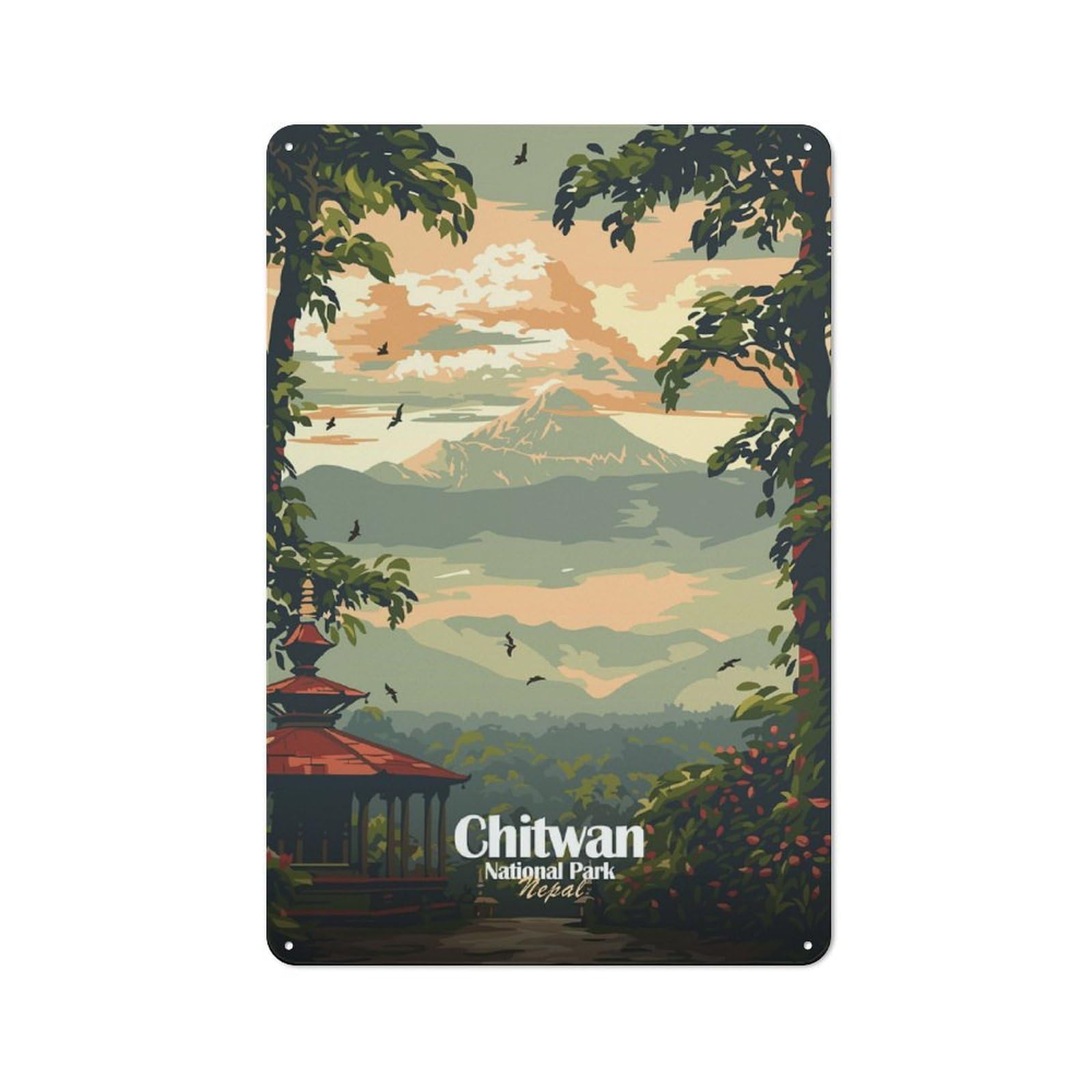 Junmoney Style-3 Classic Chitwan National Park Nepal Illustration Metal Sign 30X20cm, Classic Pub Decor For Diner, Restaurant, Shed Or Kitchen