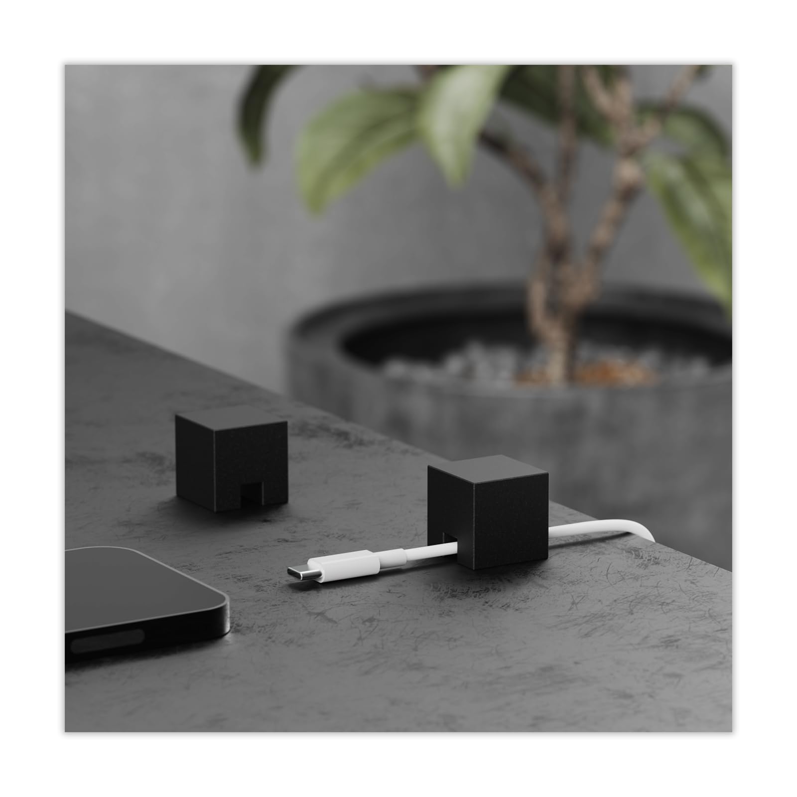 (2 PCS - Black) Metal Cable Holder, Weighted Cord Organiser or Management, Heavy Wire Keeper for Bedside Table, Nightstand, Desk - N2U Cube Cables Strap for Phone USB-C, Lightning Charger Cords