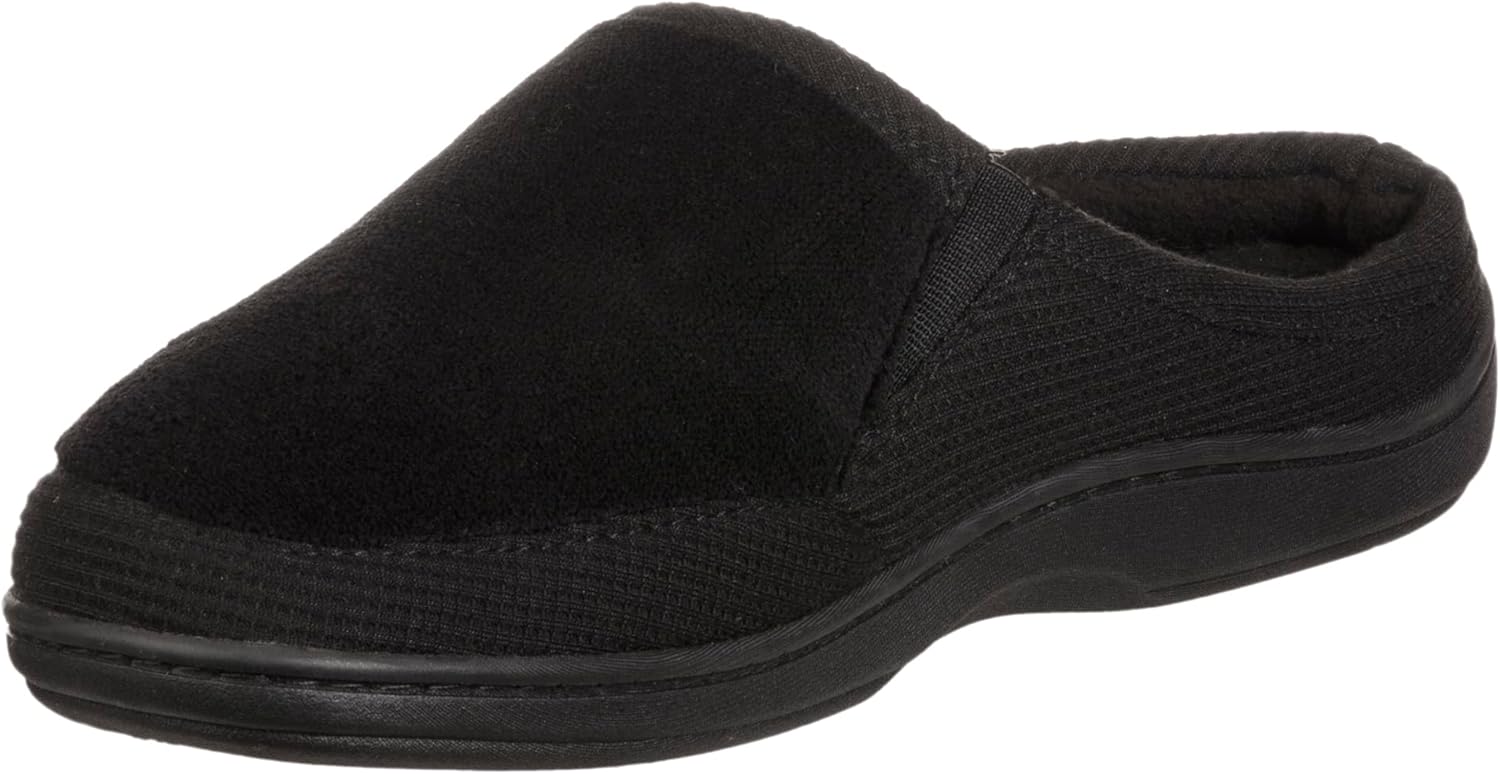 isotoner Men's Microterry and Waffle Travis Slip-On Hoodback Slipper, Black, 13-14