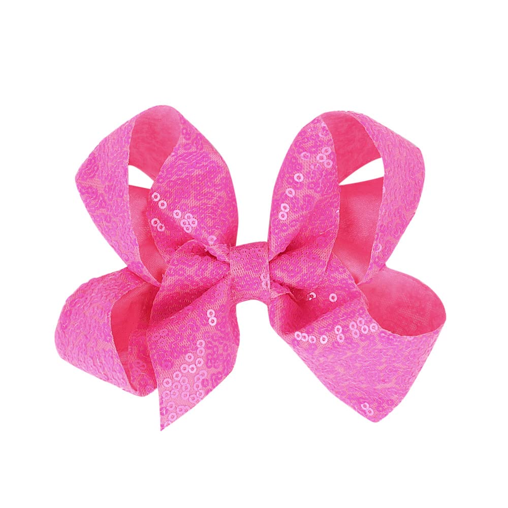 Kewl Fashion Girl's Lovely 5 Inches Sequins Bowknot Hair Clip for Photography Travel Party Festivals (Fuchsia)