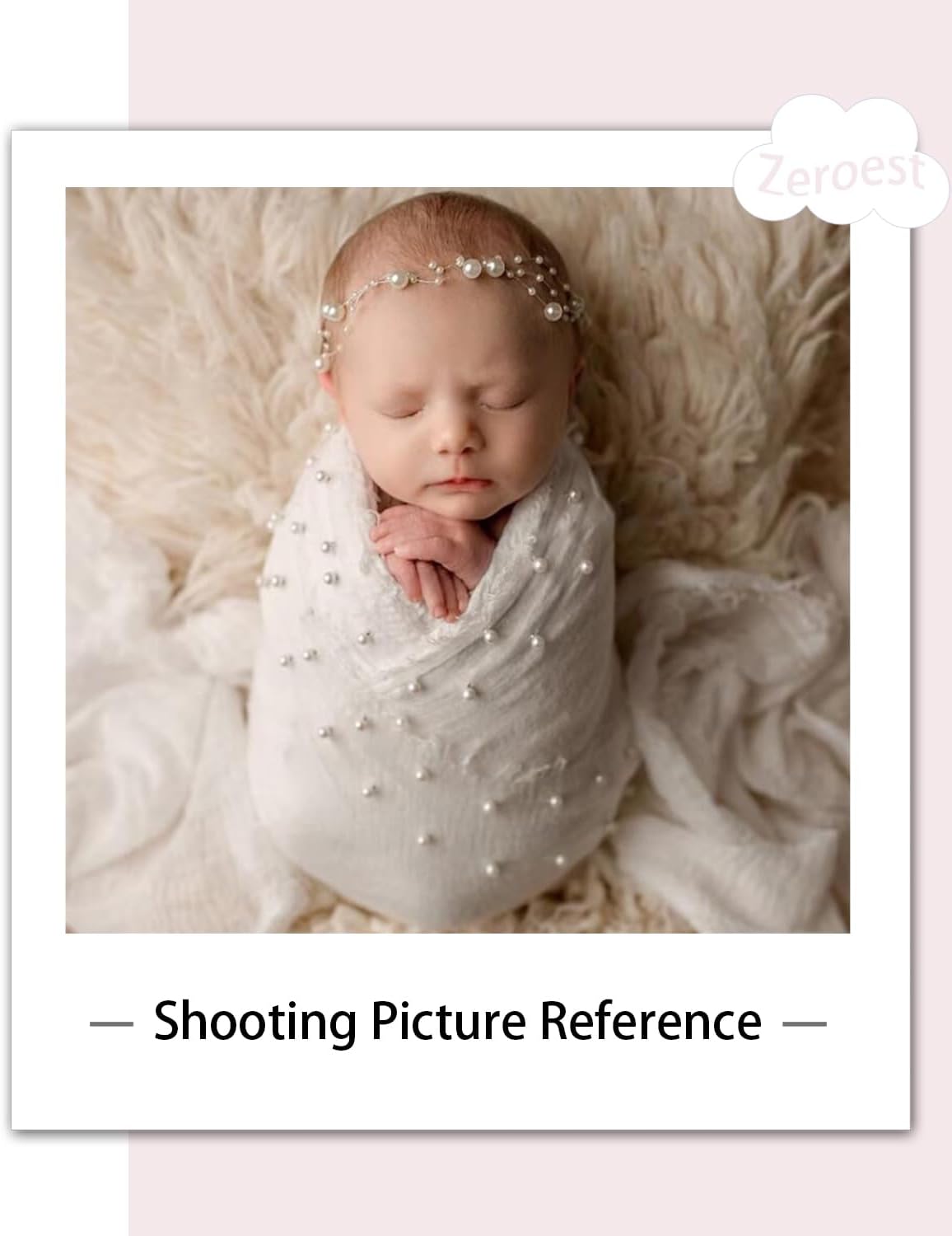 Zeroest Newborn Photography Wraps Baby Photoshoot Props 33.5" x 67" Pearl Raw Edge Wrap Headband for Infant Photos Outifts - Image 2