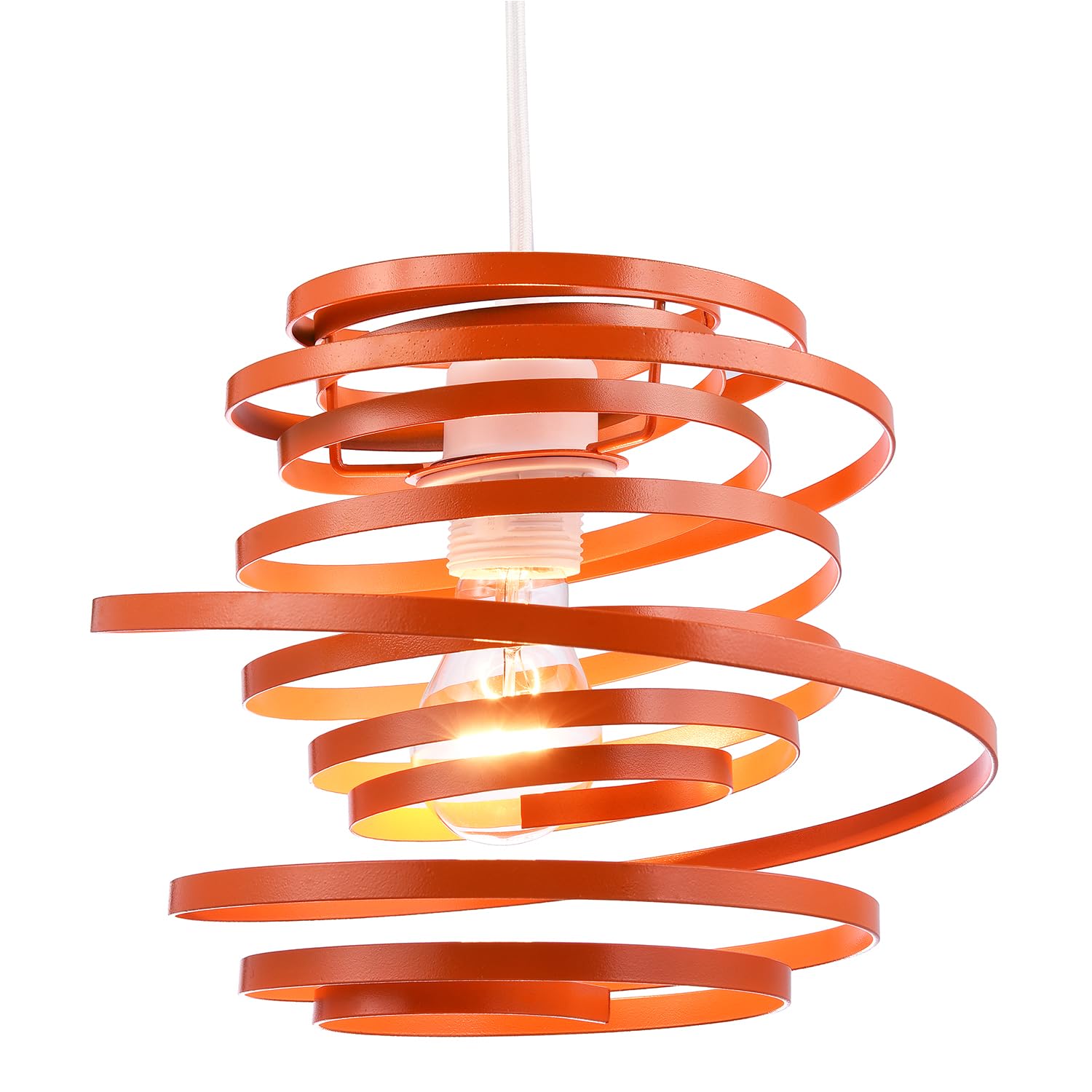 Modern Designer Vibrant Orange Gloss Metal Double Ribbon Spiral Swirl Ceiling Light Pendant Shade | 23cm Diameter | 60w Maximum by Happy Homewares
