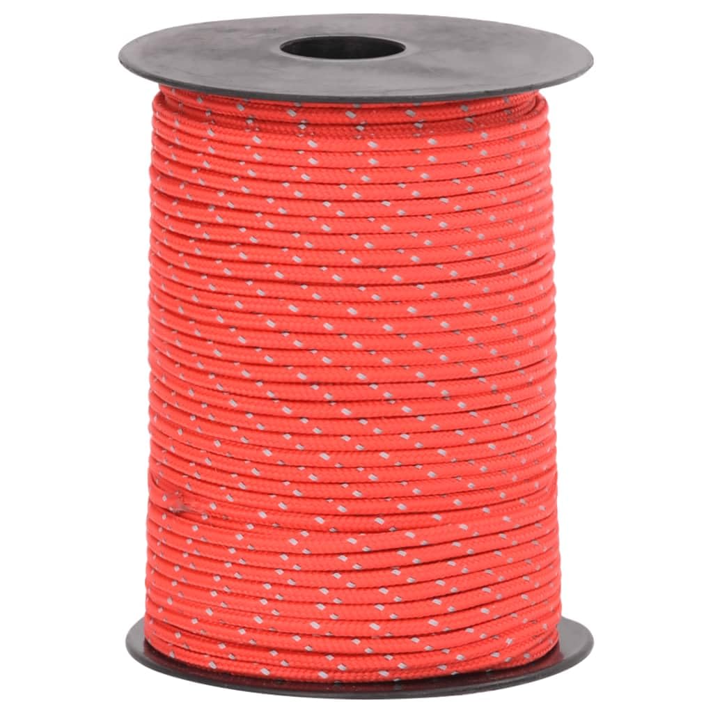 Reflektierende Zeltleine mit Seilspannern, 50 m x 3 mm, Polypropylen Abspannleine rot mit Reflexstreifen, 10 Aluminium Spanner für Camping, Wandern, Tarp und Sonnensegel