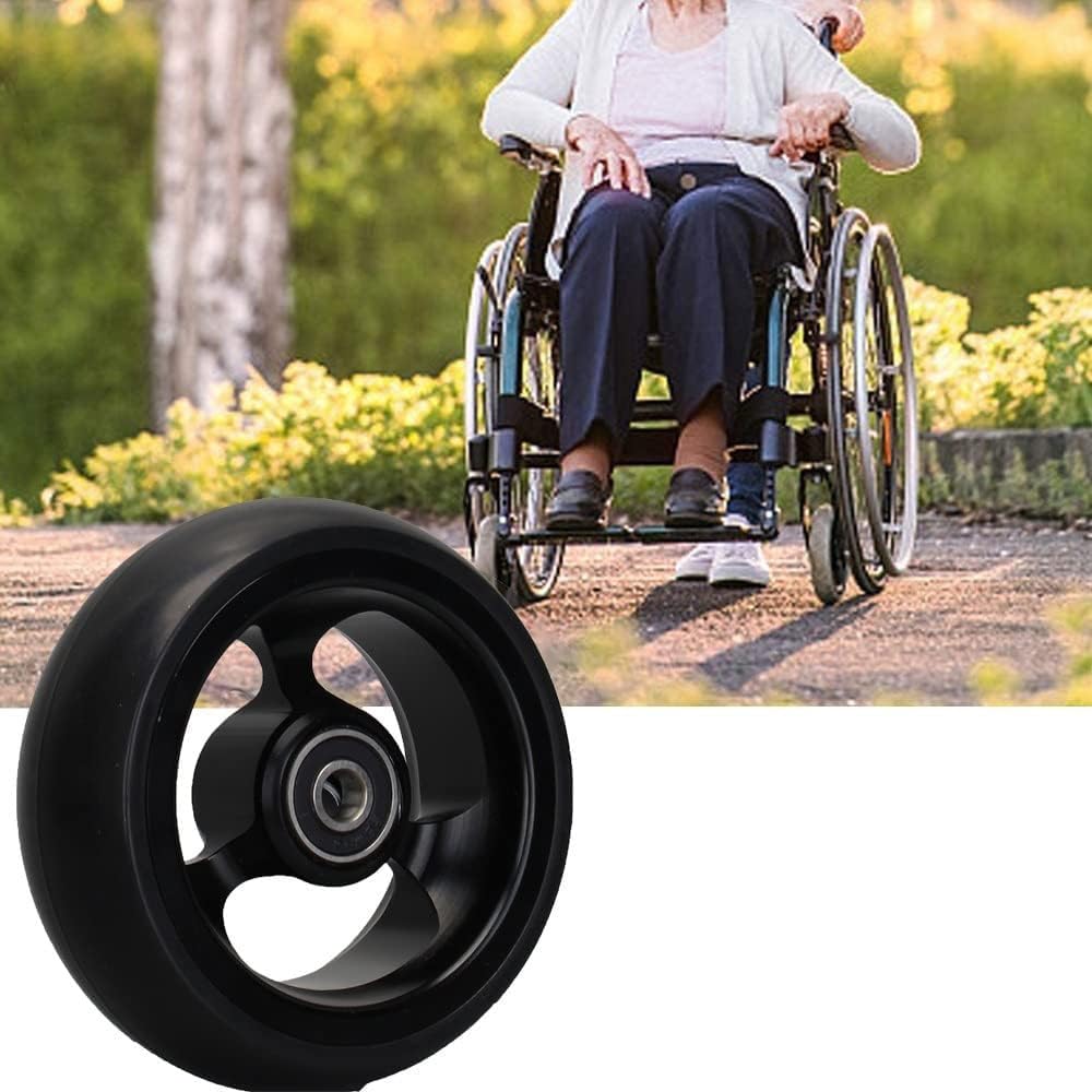 Ruedas de repuesto para sillas de ruedas Ruedas delanteras plateadas/negras for silla de ruedas, repuesto de 4 pulgadas, llanta de aluminio maciza, for sillas de ruedas, andadores y andadores.(Black,1