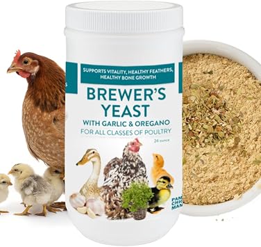 Brewers Yeast for Ducks & Chickens with Garlic & Dried Oregano 24 Ounce | Niacin for Ducks, Chicks, and Adult Chickens | Chicken Probiotic & Amino Acids| Pampered Chicken Mama 24 Ounce