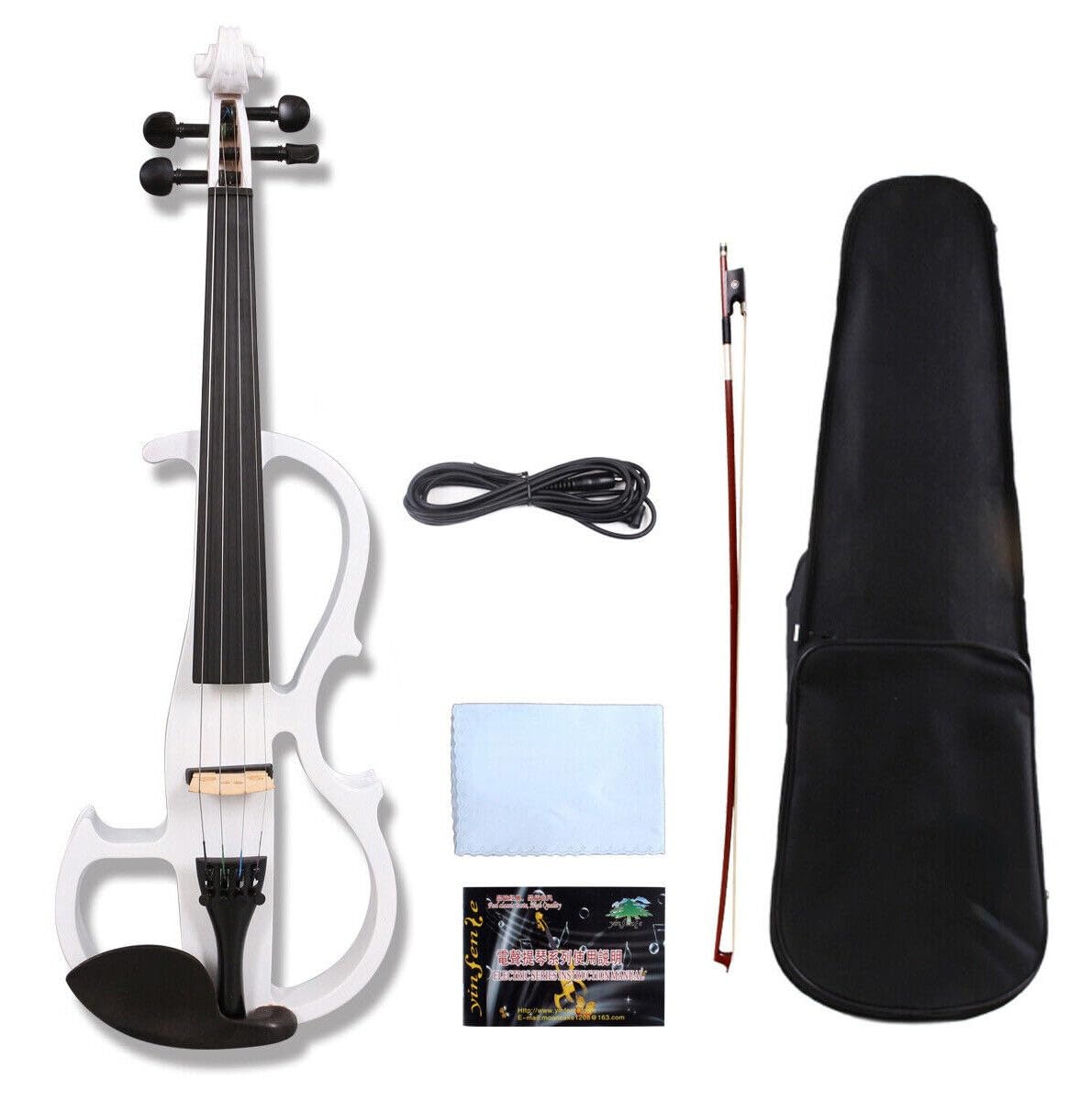 Solid Wood Electric Silent Violin With Ebony Fittings - 4/4 Full Size Suitable For Adult Beginners And Students Gifts For Music Lovers (White)