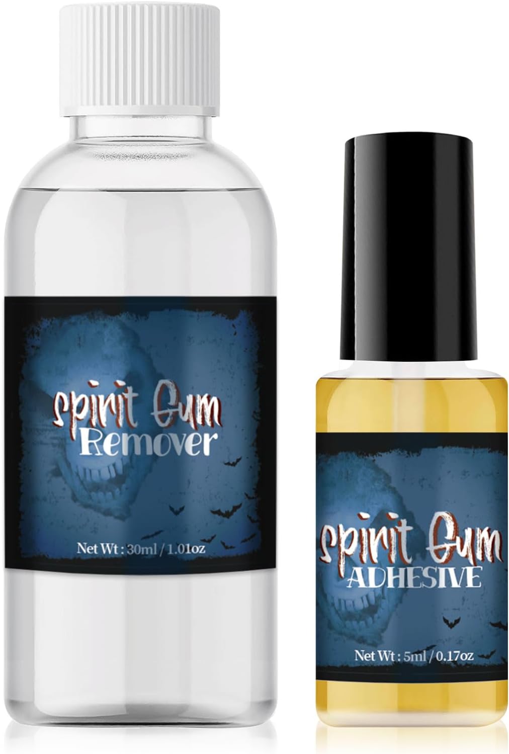 Spirit Gum Adhesive and Remover Kit, 0.17oz Spirit Gum + 1.01oz SFX Makeup Adhesive Remover, Special Effects Makeup Face Body Prosthetics Glue, Fake Beards, Bald Caps and elf ears, Cosplay