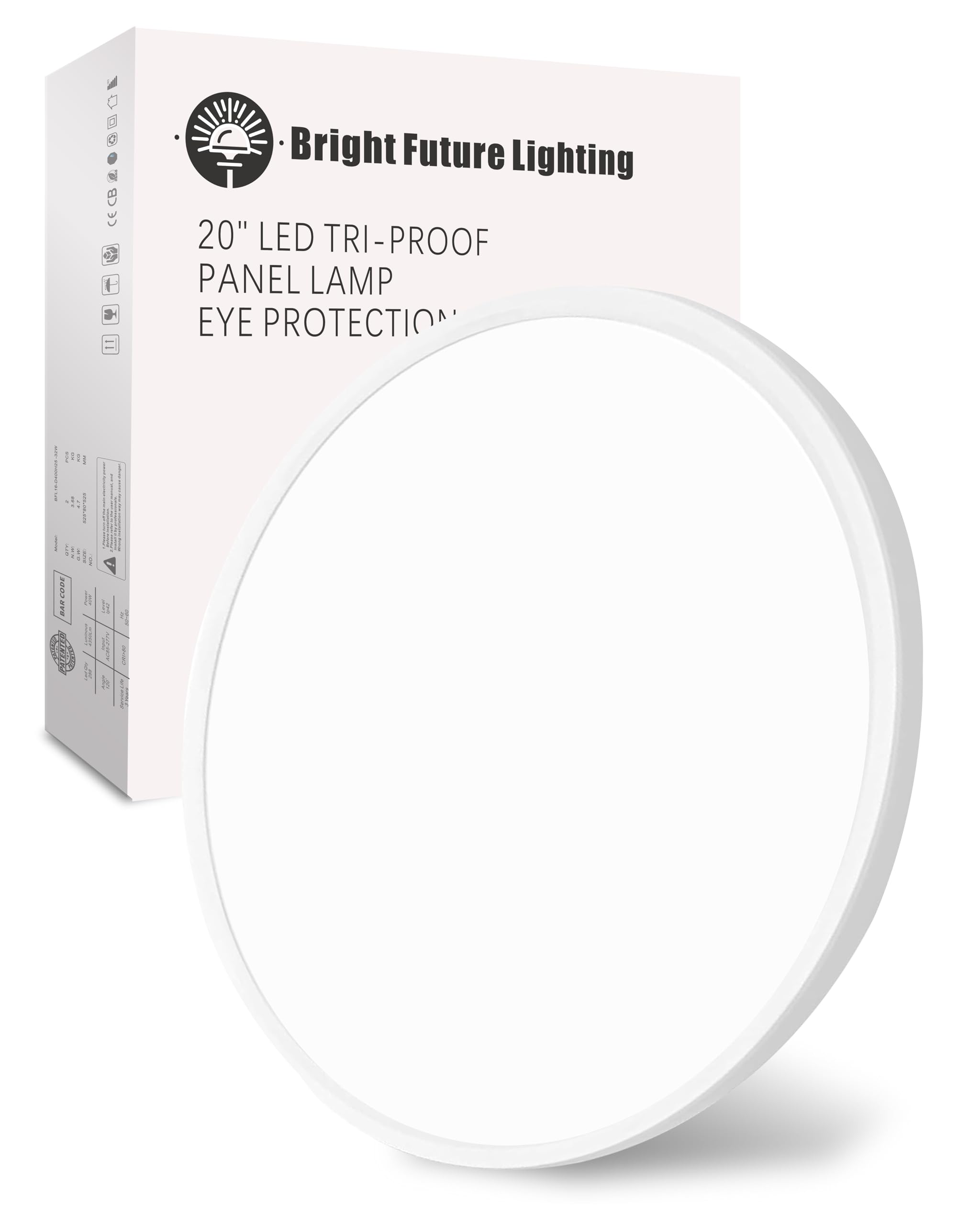 1Pack 20 Inch Large LED Flush Mount Ceiling Light, 40W,4350LM, 3000K/4000K/6000K CCT Selectable,White Round Flat Panel Light Low Profile Ceiling Light Fitures for Hallway, Kitchen, Bedroom, Office