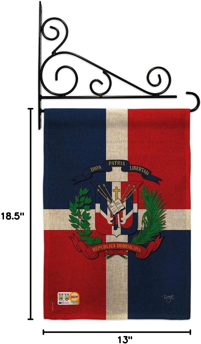 Dominican Republic Burlap Garden Flag Set Wall Holder Regional Nationality Nation International World Country Particular Area Small Decorative Gift Yard House Banner Double-Sided Made In USA 13 X 18.5