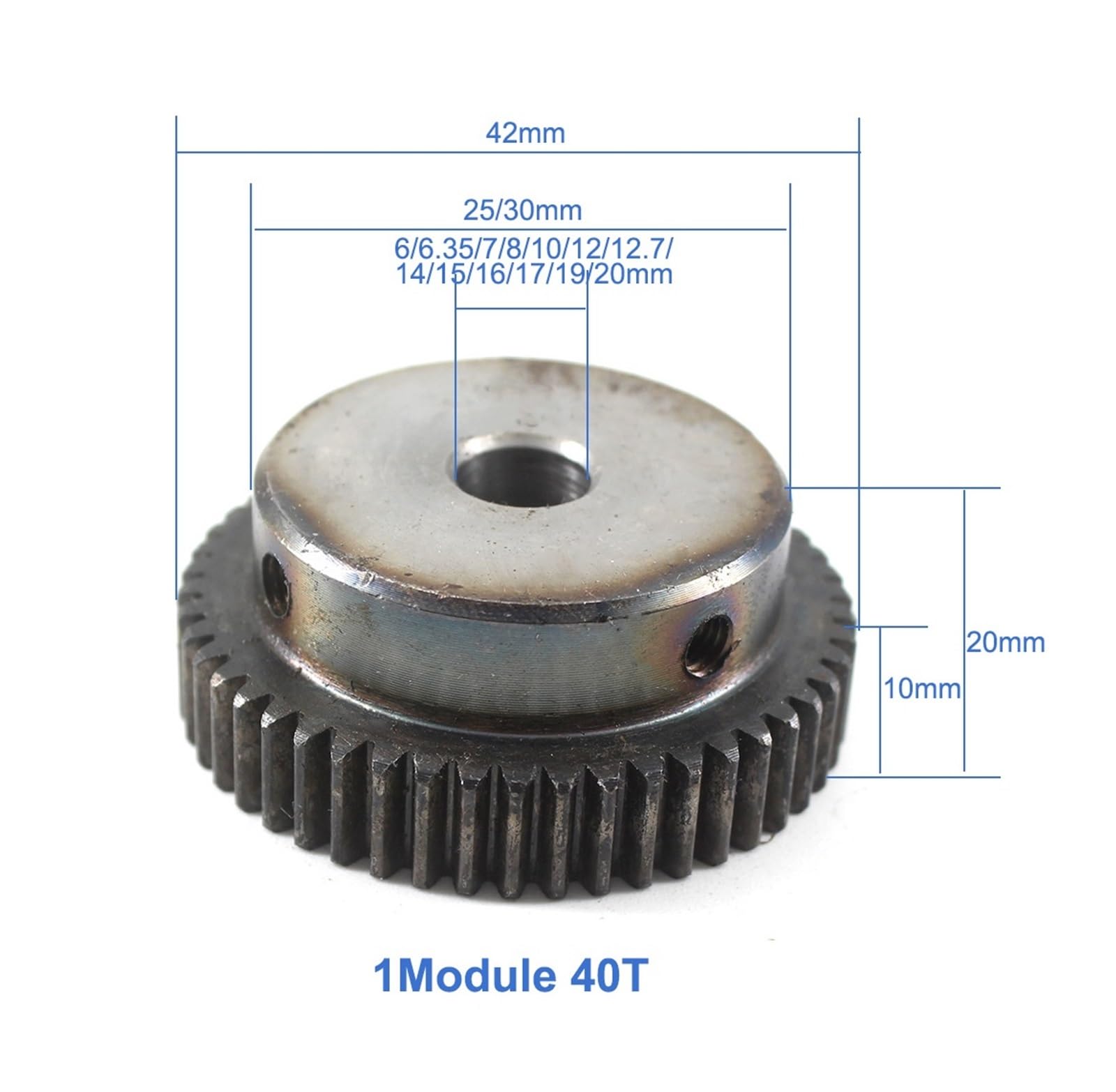 Bevel Gear Pinion Hardware Mechanical Metal Gear Wheel 1Module 40T Pinion Gears Wheel 6/6.35/7/8//12/12.7/14/15mm Bore 1 Mould 40Teeth Spur Gear Pinion(14mm)