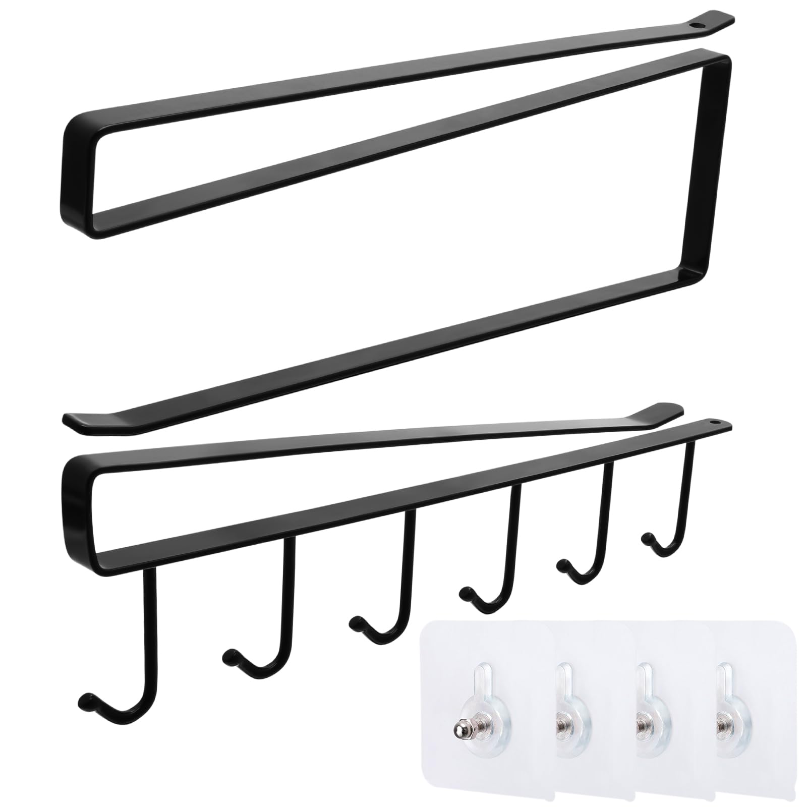 Juyibaao 2 Piezas Colgador Tazas, Soporte Tazas Colgante y Portarrollos de Papel Cocina Sin Taladro con 4 Tornillo Adhesivo, Organizador Tazas Multifuncional Negro para Inicio Oficina Café Bar