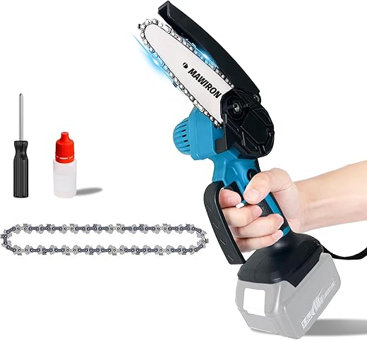Mini Kettensäge Ersatz für Makita DUC101Z Astsäge, Akku Kettensäge mit 2 Ketten und kleiner Ölflasche, 10 cm mit Sicherheitstaste, Elektro Handkettensäge zum Schneiden von Äste…