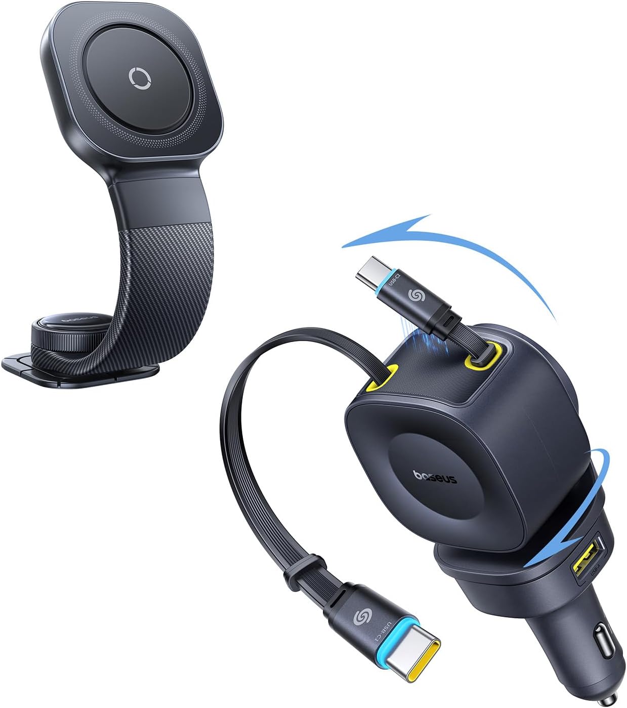 Baseus Bendable Car Mount and 163W Retractable Car Charger