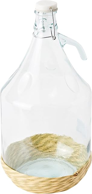 Home Carboy with Mechanical Cap, 5 Litres, Glass, Transparent/Beige, 18 x 18 x 35 cm