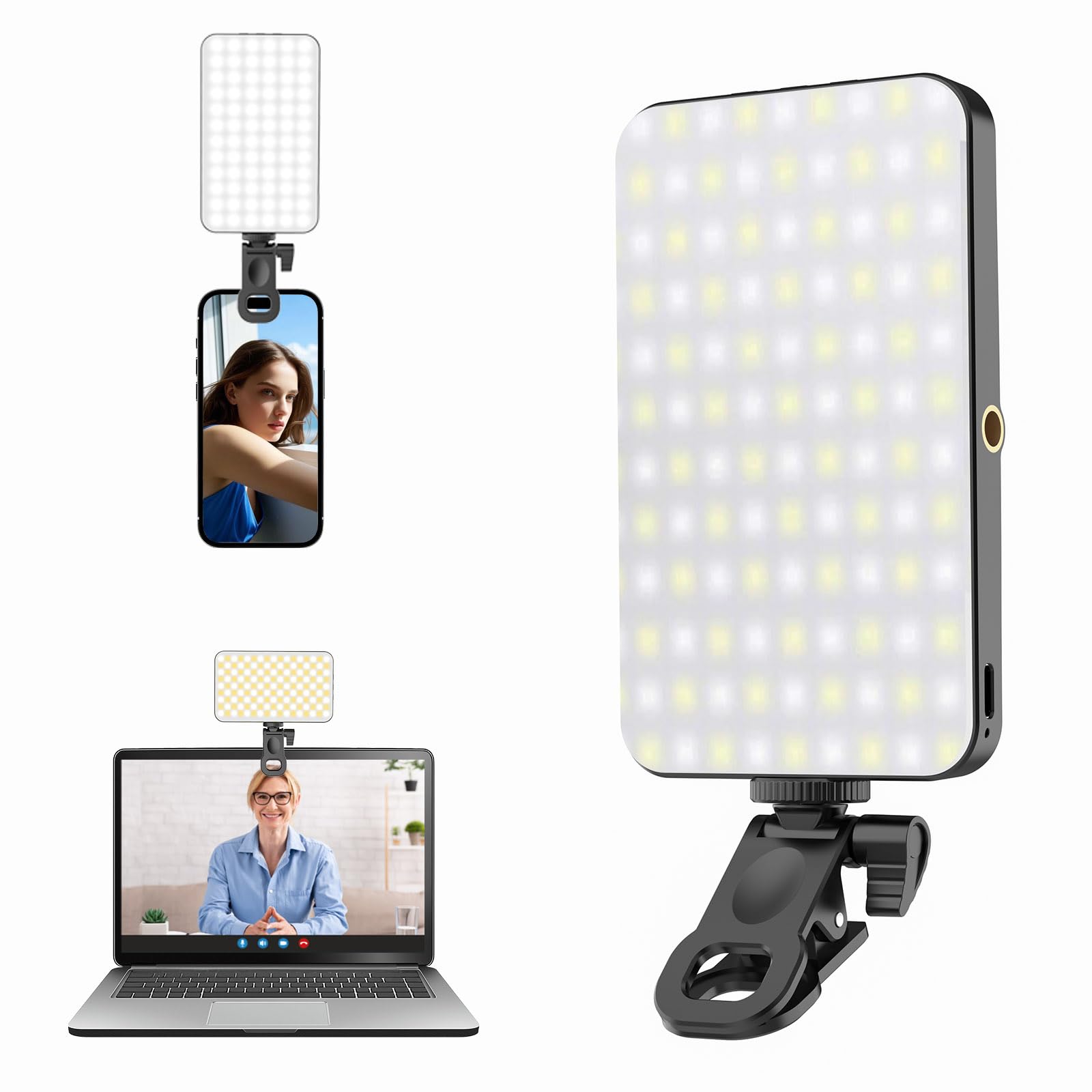 5000 mAh draagbare selfielamp voor iPhone: 1000 lumen oplaadbare telefoonvullichten, ringlicht voor camerafoto, make-upfoto, videoconferenties, laptop, zoomvergaderingen, TikTok, Vlog-fotografie