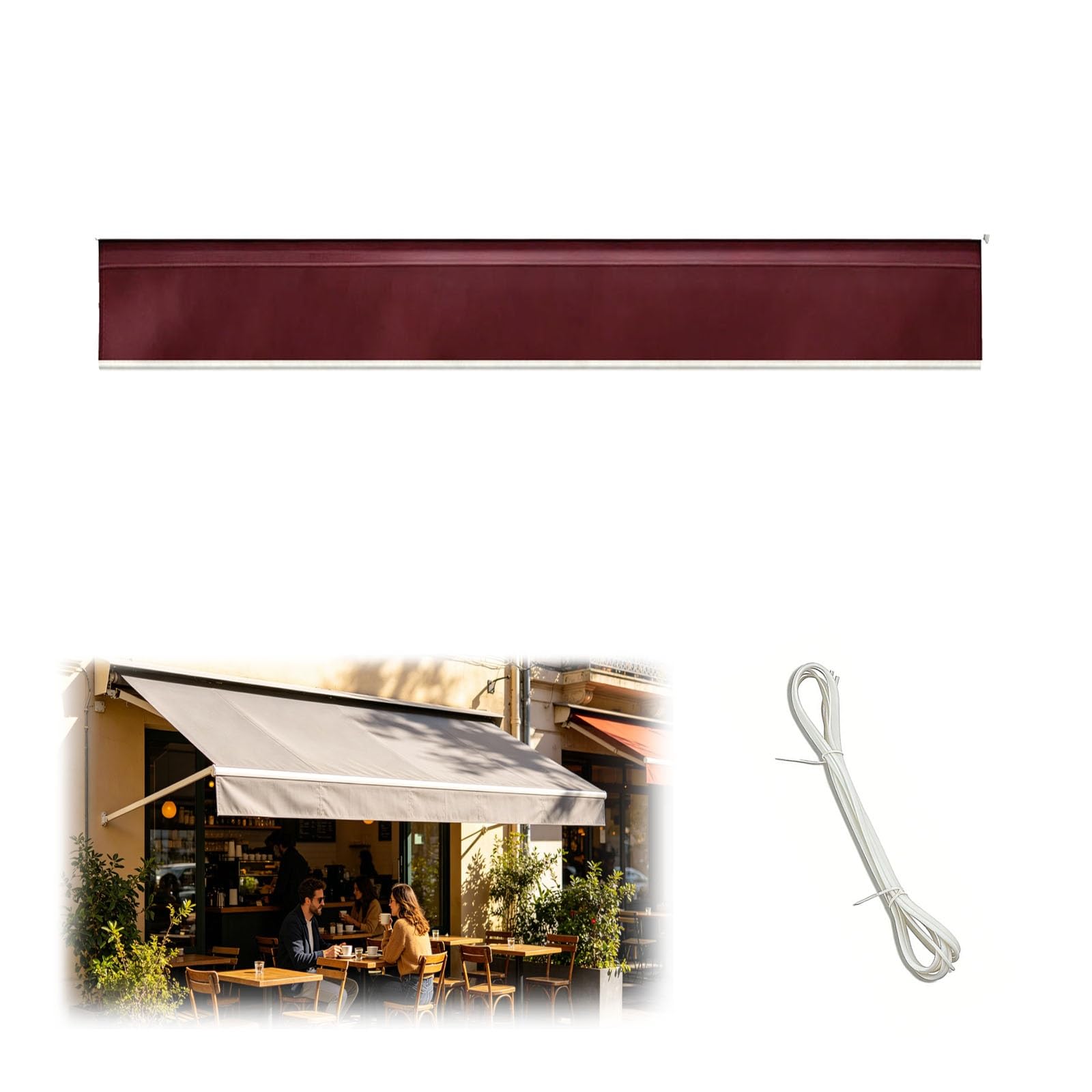 Replacement Awning Straight Valance Only H 20/25/30/40 CM Straight Edge Fabric Strip for Retractable Awnings Replacement Part, Waterproof Fabric, RV Garden Terrace(Wine red)