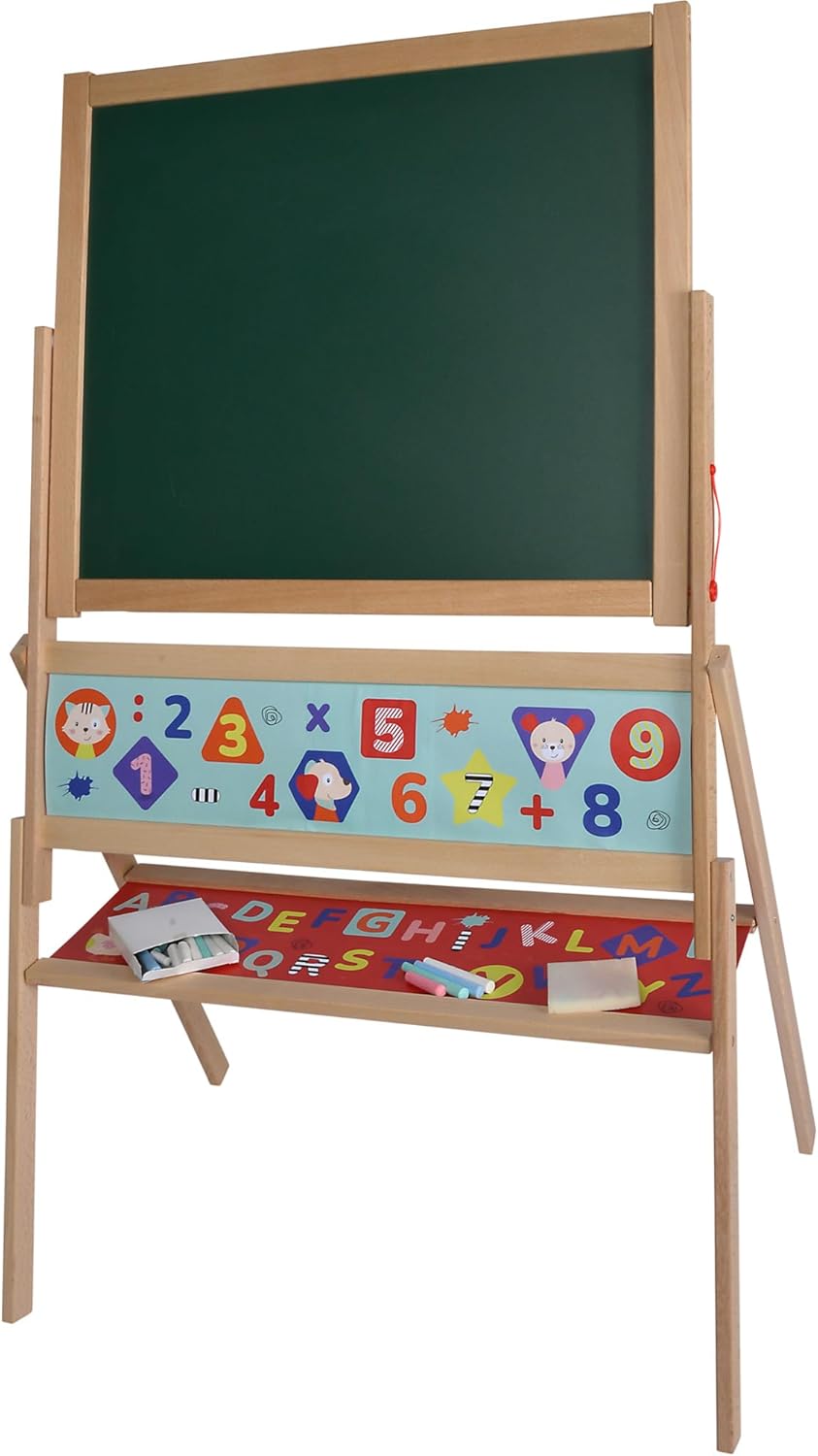 Eichhorn -Magnet 100002589 Children's Standing Board with 48 Magnetic Letters, 10 Chalks, Sponge, Writeable on Both Sides, with Shelf, Rotatable, 60 Pieces, 66 x 110 cm, Made of Beech Wood, from 3