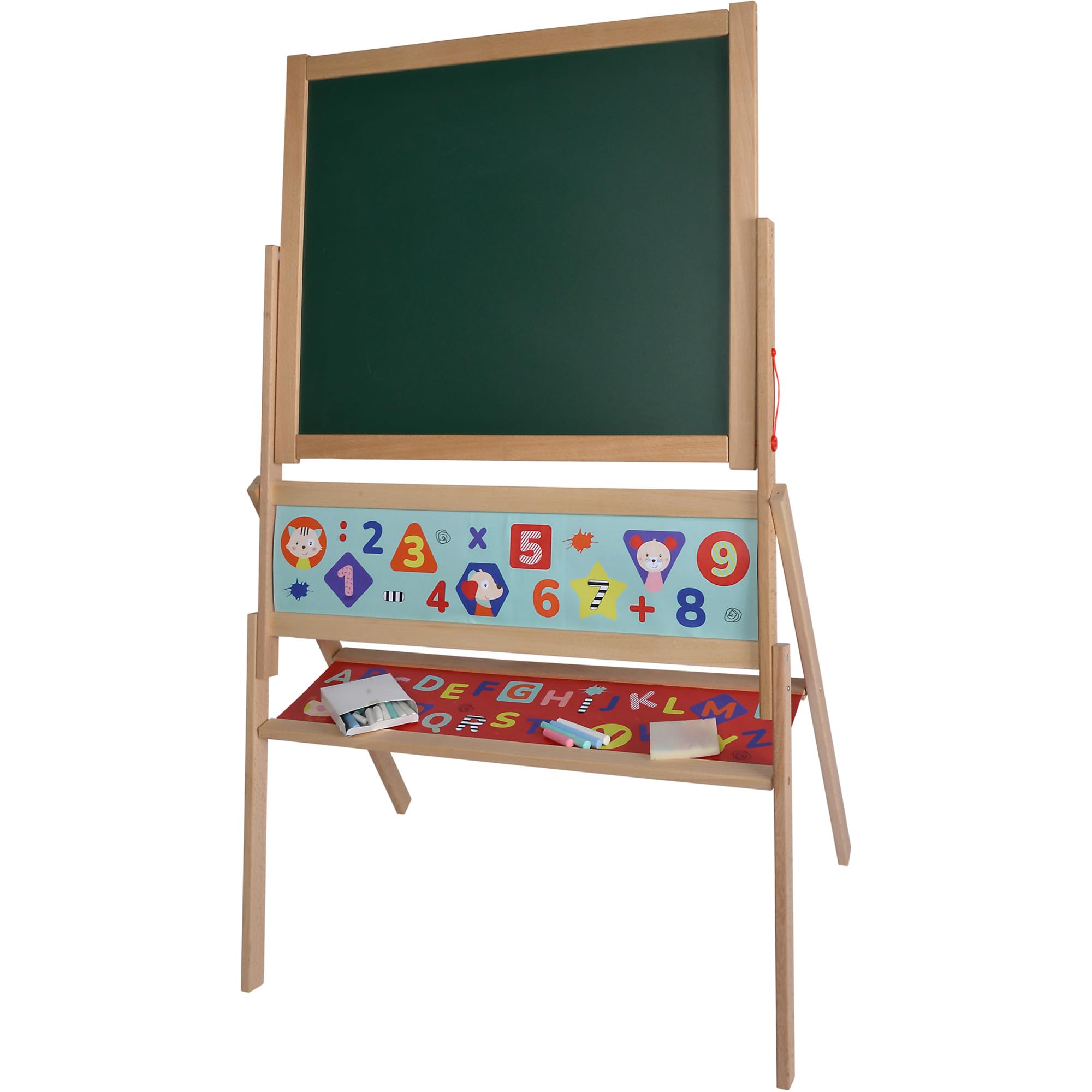 Eichhorn 100002589 Tableau magnétique pour Enfant, avec 48 Lettres magnétiques, 10 craies, éponge, inscriptible des Deux côtés, avec étagère, Rotatif, 60 pièces, 66 x 110 cm, en Bois de hêtre, à