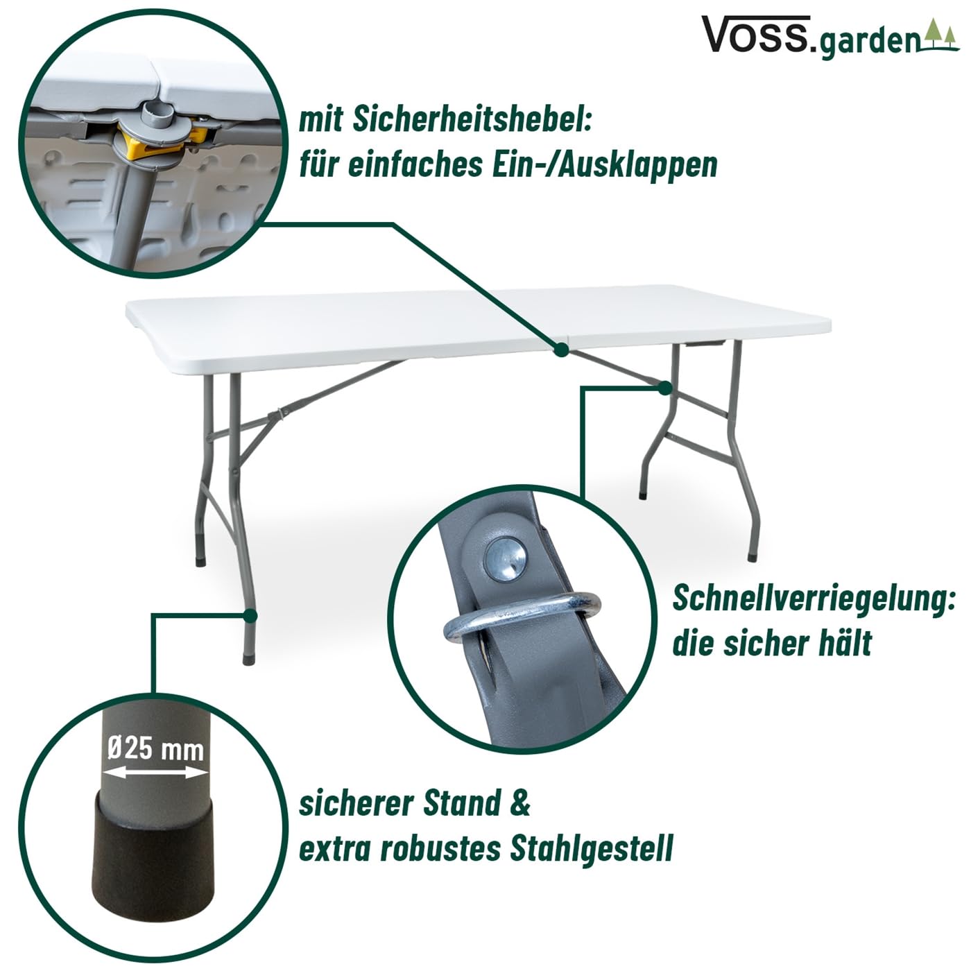VOSS.garden 2X Klapptisch 180x74x74cm, Campingtisch, Gartentisch, Kunststoff & Stahlgestell