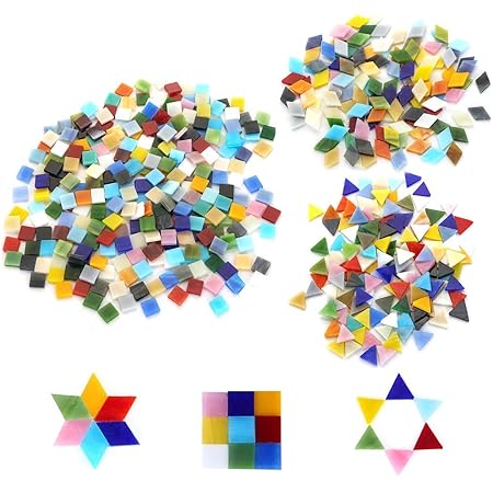 Amazon Mollytek モザイクタイル 約750g ガラスタイル Diy 手作り 手工芸品 飾り クラフト 花瓶 カップ カラフル 正方形 菱形 三角形 不透明 タイル