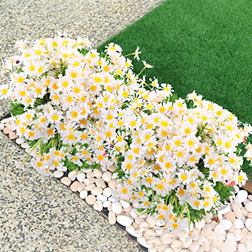 Artificial Daisy Flowers Outdoor Uv Resistant Flowers Shrubs Plastic Flowers Hanging Fake Daisies Plants Faux Mums For Wedding Cemetery Porch Window Planter Indoor Decor (White,30 Bundles) #TOP3