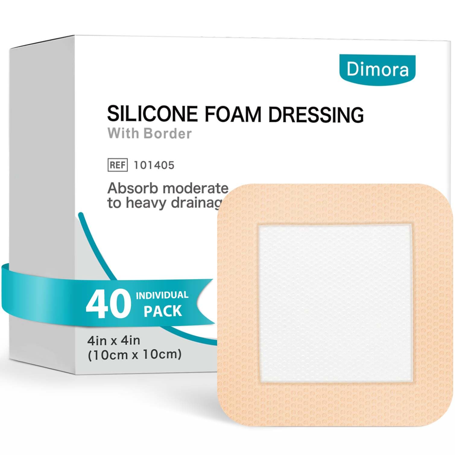 Dimora Silicone Foam Dressing 4"x4" for Wound Care Bed Sore Patches 40 Pack