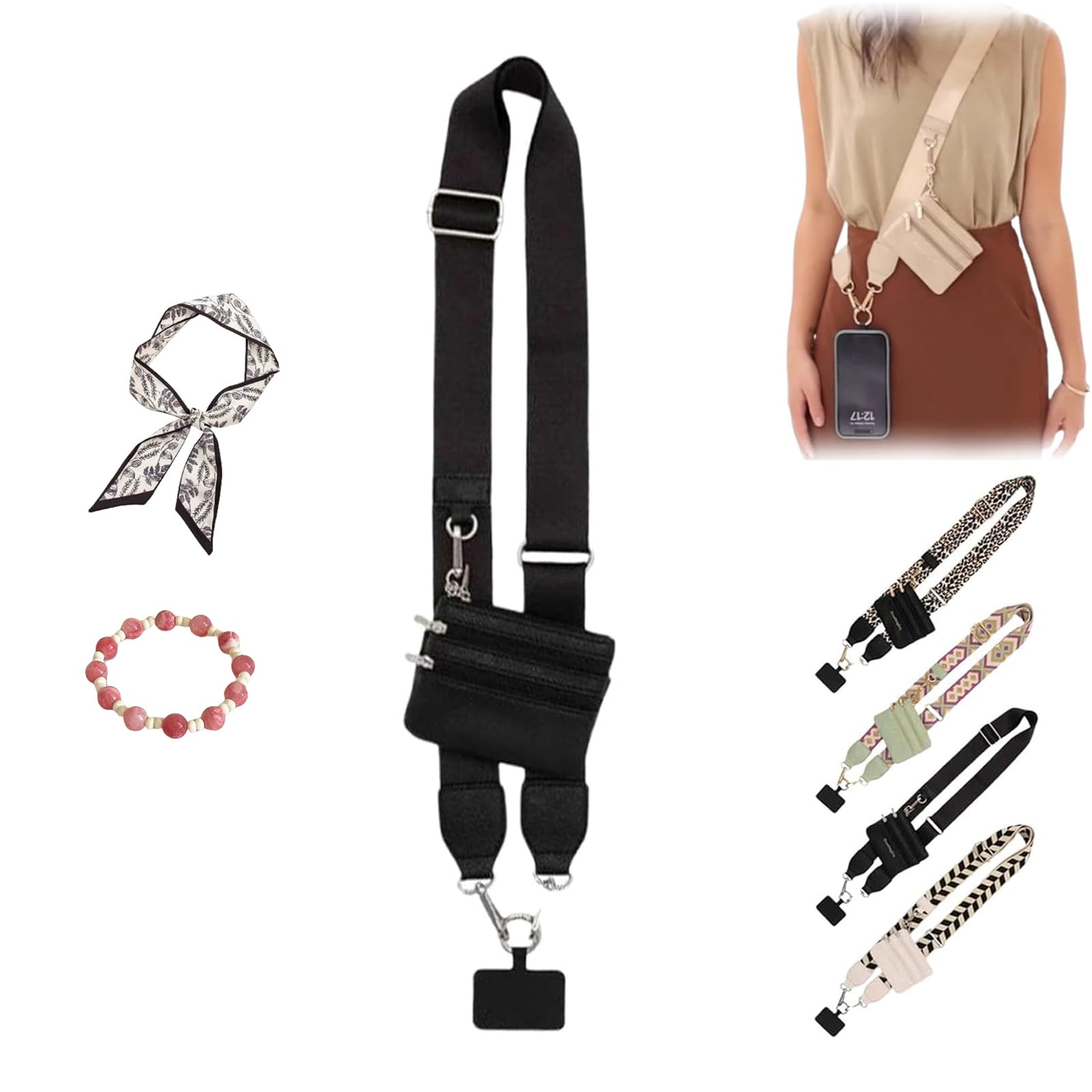 Glsayzu Women's A Phone Strap With Zippered Pouch, Clip Nd Strap For Phone With Wallet Crossbody, Cell Phone Strap Crossbody (A)