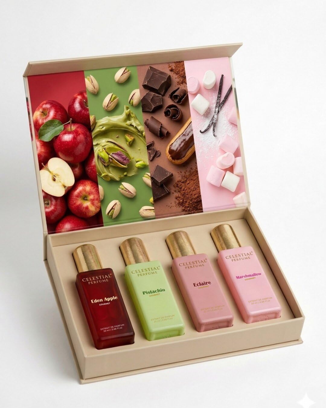 Woman Gift Set, 4x20 ml |Premium Luxury Fragrance Vanilla, Pistachio, Apple & Marshmallow | Extrait De Parfum | 40% Oil Concentration Gourmet Collection Perfume for Women-image-9