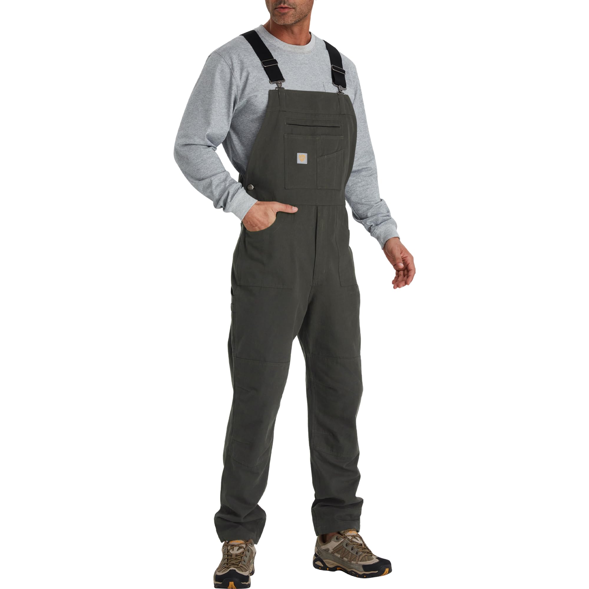 Men's Duck Bib Overalls - Double Front Unlined Utility Canvas Workwear with Adjustable Straps & Multiple Tool Pockets